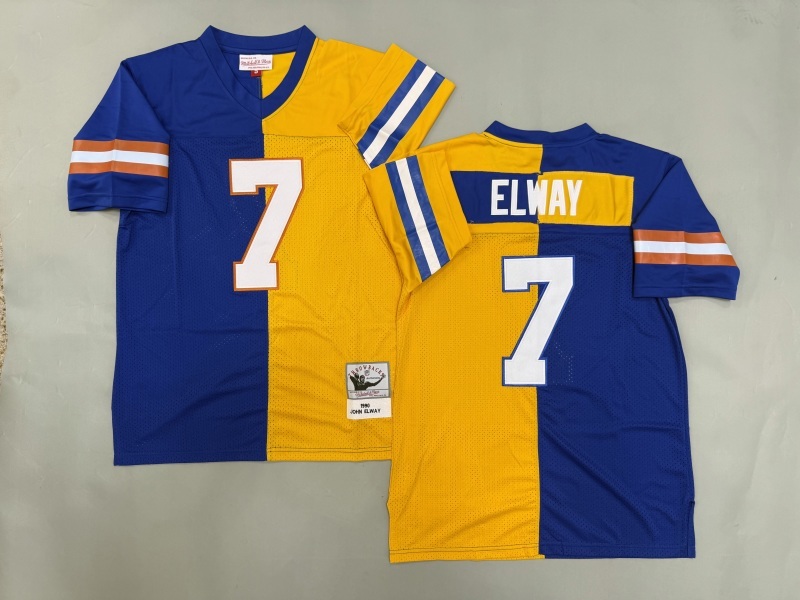Men 2025 Denver Broncos #7 Elway blue yellow Throwback Limited NFL Jersey style 001->denver broncos->NFL Jersey